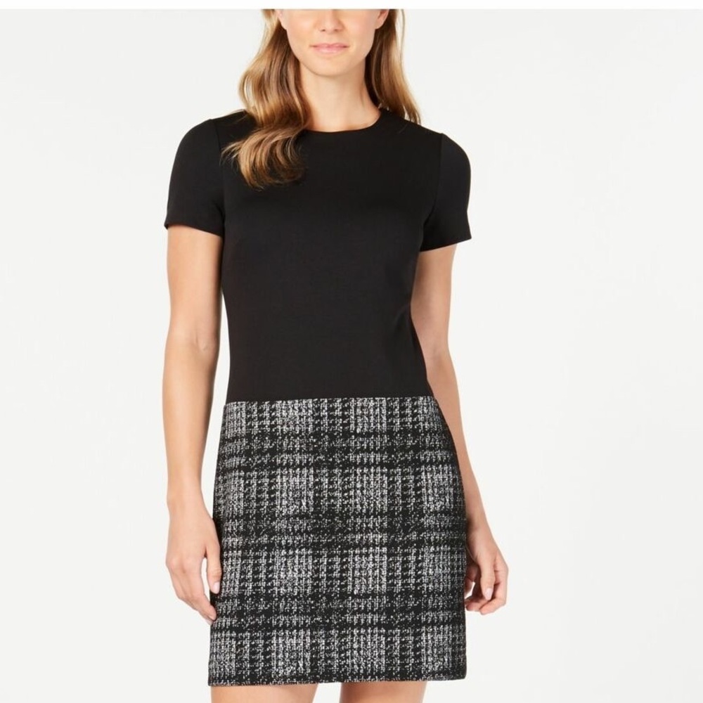 CALVIN KLEIN Womens Black Plaid Shift Dress 16